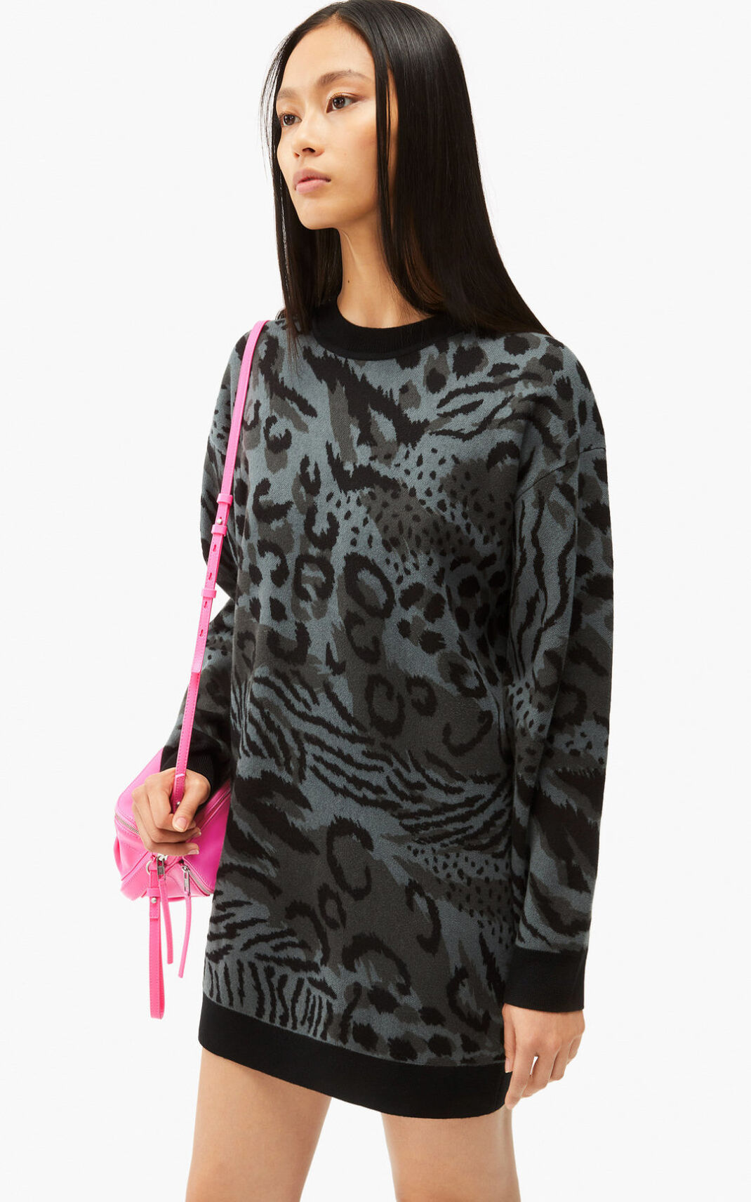 Robe Kenzo Archive Leopard merino wool sweater Femme Grise | BWCH-79568